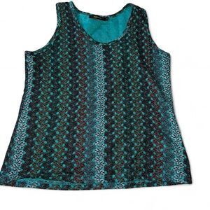 Radzoli Teal and Black Patterned Tank Top